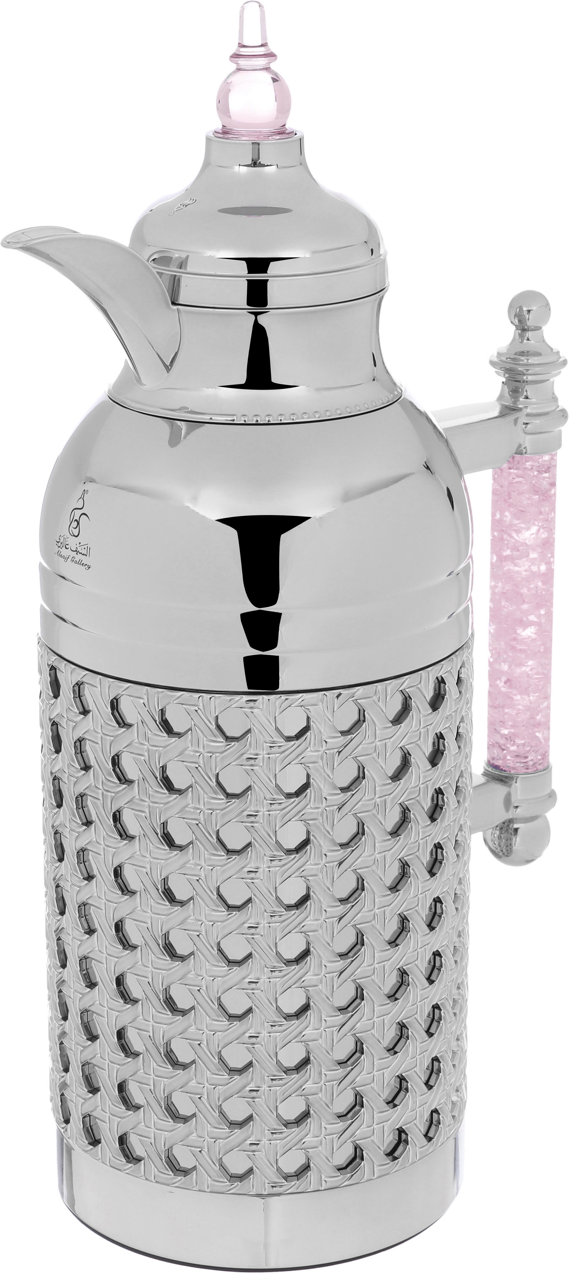 Al Saif Gallery Sarah thermos set, 1 liter, crystal handle, thermal glass inner case, steel outer case - silver product image 2