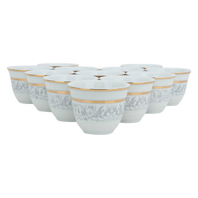 Al Saif Gallery Porcelain Arabic Coffee Cups Set, 12 Pieces - White Gray product image 1