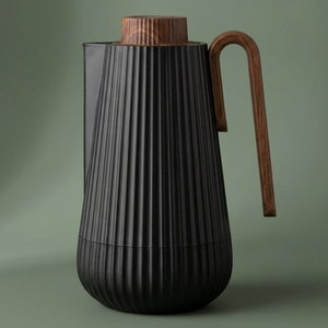 Glory Sumo Thermos, 0.7 Liter, Wooden Handle, Glass Interior, Push Button - Black Wood product image