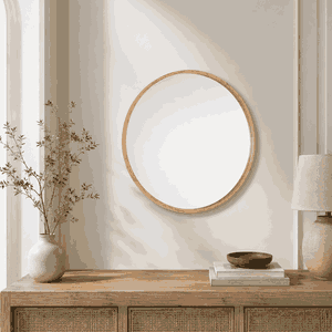 مراية دائرية زجاج، 90×90 سم، اطار معدن - خشبي product image