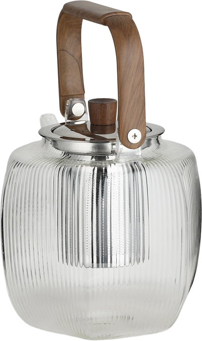 ابريق شاي مع مصفاة ستانلس ستيل زجاج السيف غاليري، يد خشبي غامق - فضي شفاف product image 2