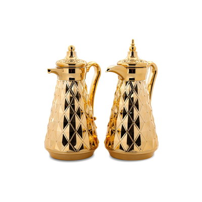 Al Saif Gallery Rawafed 2 thermos set, 1/1 liter, 2 pieces, thermal glass inner shell, plastic outer shell - gold product image 1
