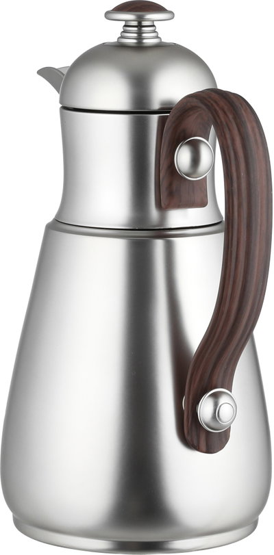 Al Saif Gallery Thermos Dallah Tamim 10, 0.7 Liter, Stainless Steel Interior, Wooden Handle, Push-Button Lid - Matte Silver product image 3
