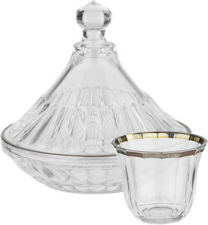 طقم فناجين قهوة مع تمرية زجاج رويال جلاس، 8 قطع، 13x13x11 سم - شفاف فضي product image