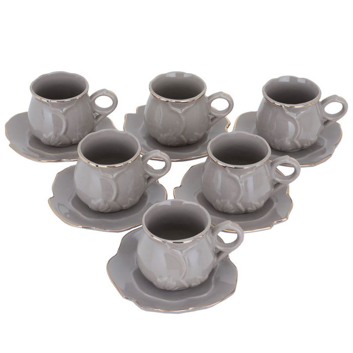 Al Saif Gallery porcelain coffee cup and saucer set, 12 pieces - grey product image 2