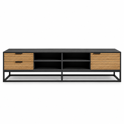 طاولة تلفزيون، 50×200×40 سم، خشب MDF، إطار معدن، أدراج - بني فاتح خشبي product image 3