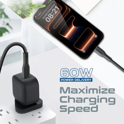 Promate Xcord-CC300 Silicone Power Cable, Type-C, 60W, 3m Length - Black product image 3