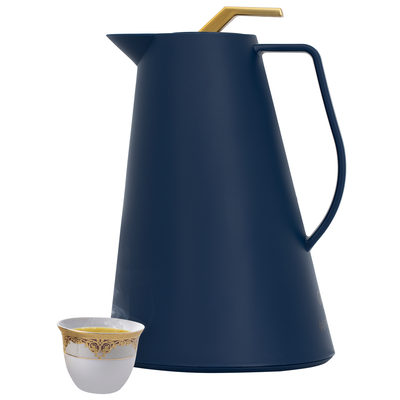 Al Saif Gallery Glory thermos, 1 liter, thermal glass inner container, plastic outer shell - dark blue product image 1