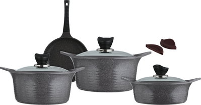 طقم قدور كوري جرانيت تورنادو، 7 قطع، غطاء زجاج - رمادي غامق product image 2