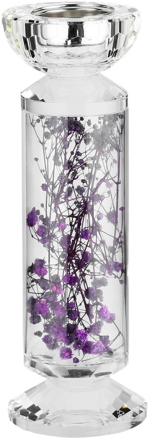 مبخرة زجاج السيف غاليري، مزينة زهور موف، 8x8x23 سم - شفاف product image