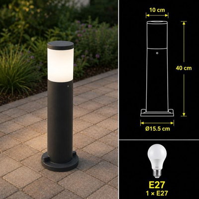Outdoor lighting pole made of durable resin plastic, E27 bulb base, 40 x 15.5 cm - Black product image 3