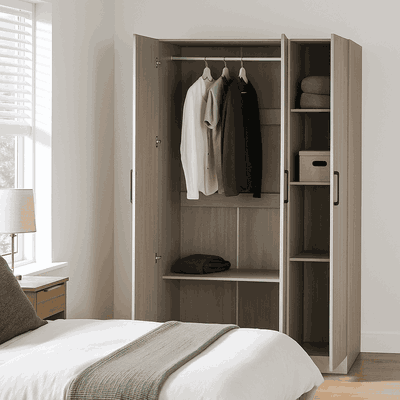 خزانة ملابس خشب ام دي اف، 200×120×54 سم، ثلاث ابواب - رمادي product image 2