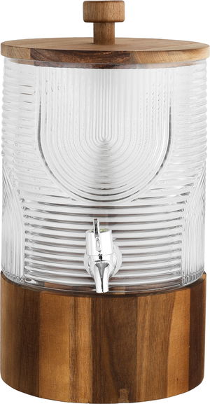 Al Saif Gallery Glass Drink Dispenser, 18x18x32.5 cm, Wooden Base and Lid - Transparent Wooden product image