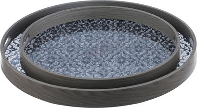 Al Saif Gallery Wooden Tray Set, Round, 2 Pieces - Wood Gray product image 1