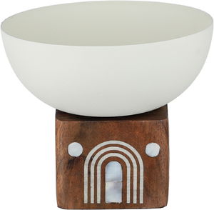 وعاء تقديم ستانلس استيل السيف غاليري، 12x12x10 سم، قاعدة خشب - اوف وايت خشبي product image