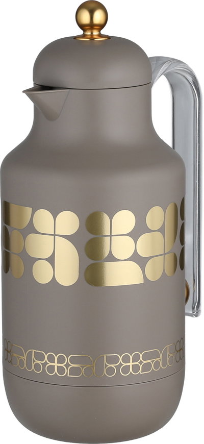 Al Saif Gallery Kkozami Thermos, 1 Liter, Glass Interior, Transparent Handle, Push-Button Lid - Gold Cappuccino product image 4