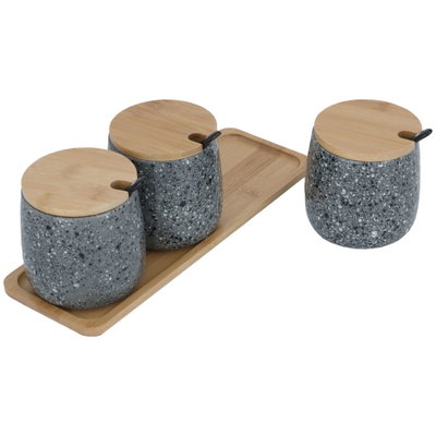 طقم علب رخام السيف غاليري، 4 قطع ستاند خشبي - رمادي product image 4