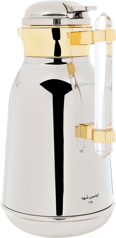 Al Saif Gallery Shahad thermos set, 1/1 liter, with transparent handle, two pieces, thermal glass inner container, steel outer shell - silver product image 9
