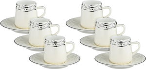 طقم فناجين قهوة تركي بورسلان السيف غاليري، 90 مل، 12 قطعة - أبيض فضي product image