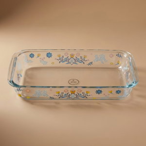 صينية فرن زجاج السيف غاليري، 35×20×5 سم، 2.2 لتر، نقش ورد - شفاف ازرق product image