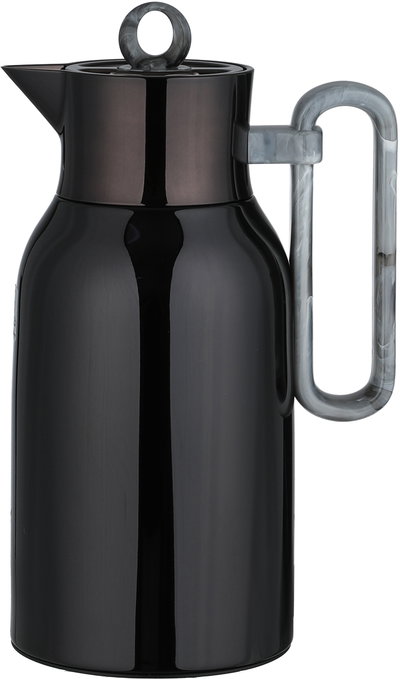 Al Saif Gallery Al Durra Thermos Set, 1/1 Liter, 2 Pieces, Glass Inner Container, Push Button, Marble Gray Handle - Glossy Black product image 6