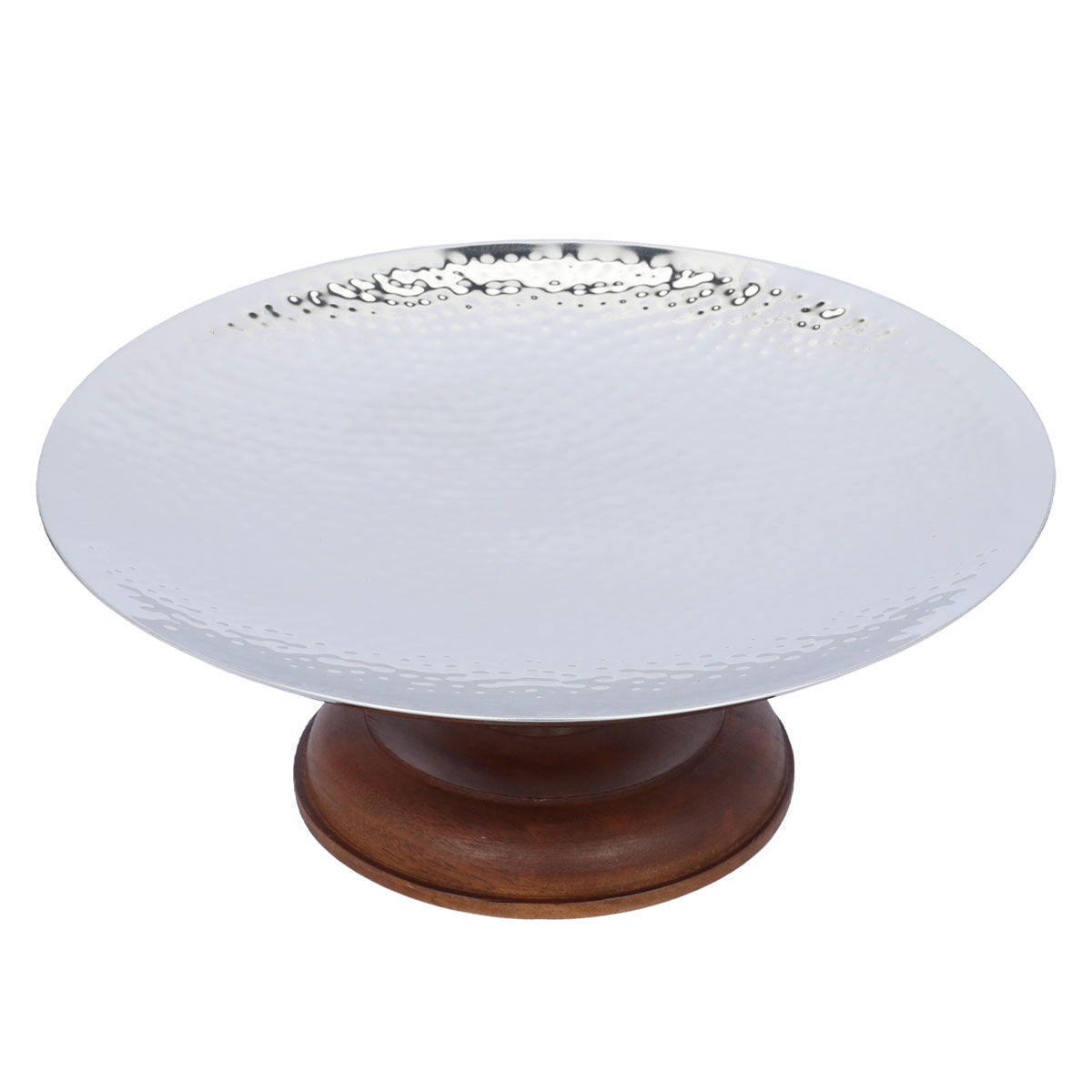 Al Saif Gallery steel circular dessert serving stand, 30 cm, with a wooden base - silver product image 1