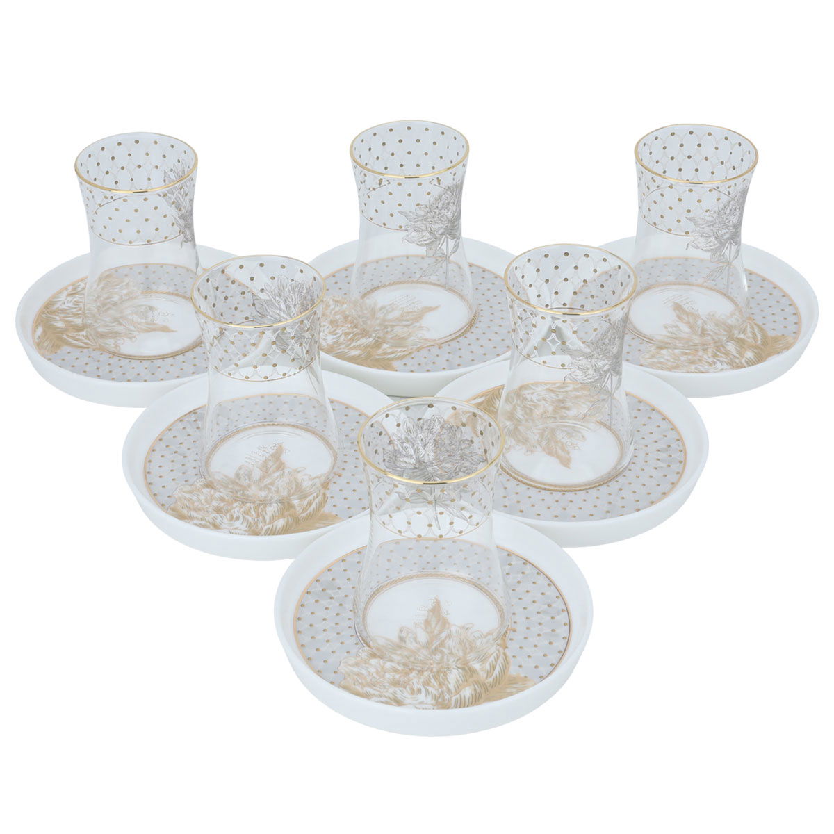 Al Saif Gallery glass tea iskanah set, with saucer, golden rose pattern, 12 pieces - transparent product image 2