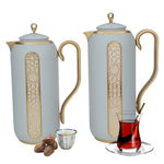 Al Saif Gallery Summer Thermos Set, 2 Pieces, 1/0.7 Liter - Light Gray Golden product image 2
