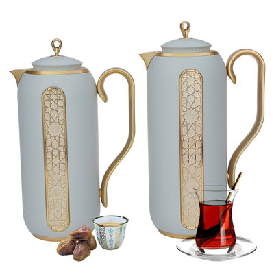 Al Saif Gallery Summer Thermos Set, 2 Pieces, 1/0.7 Liter - Light Gray Golden product image 2
