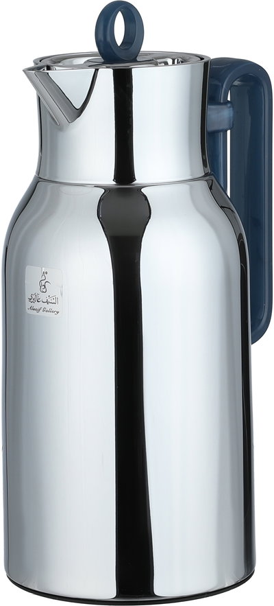 Al Saif Gallery Al Durra Thermos Set, 1/1 Liter, 2 Pieces, Glass Inner Container, Push Button, Blue Marble Handle - Silver product image 8