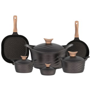 طقم قدور جرانيت تيتانيوم نيوكلاين، 16 قطع، مقبض خشب - اسود product image 2