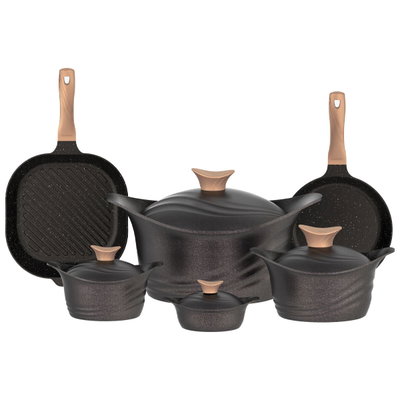 طقم قدور جرانيت تيتانيوم نيوكلاين، 16 قطع، مقبض خشب - اسود product image 3