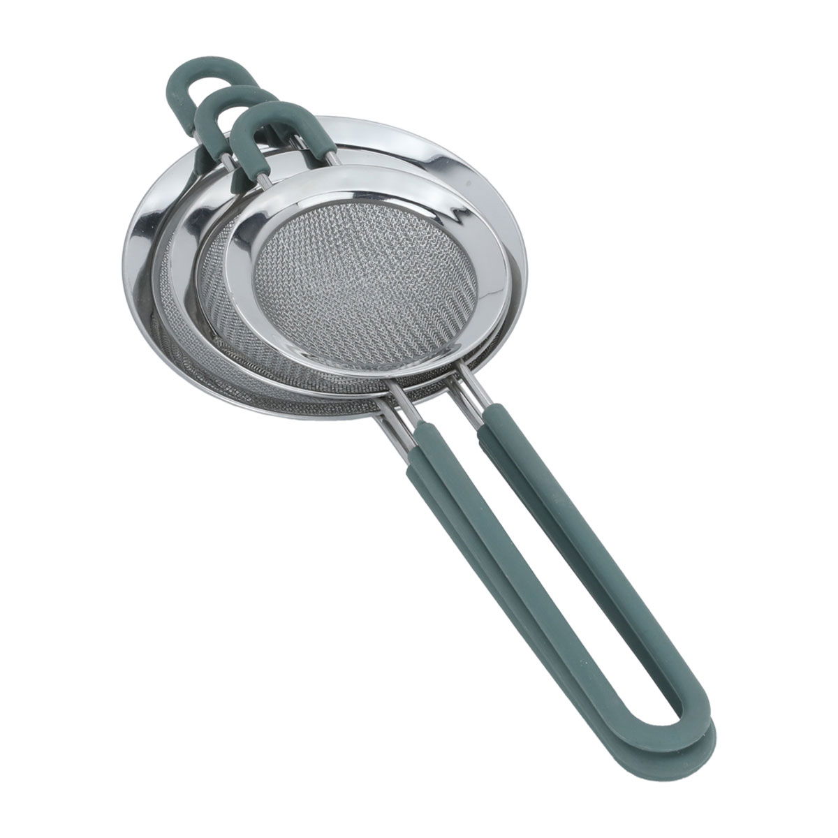 Al Saif Gallery Steel Strainer Set, 3 Pieces, With Silicone Handle - Green product image