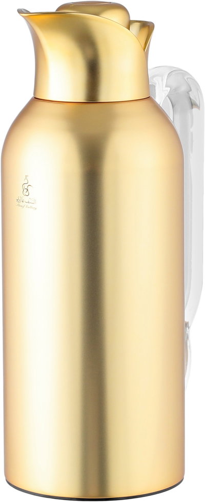Al Saif Gallery TuwaiqThermos Set, 2 Pieces, 0.7/1 Liter, Glass Inner Material, Transparent Handle, Press Lid - Gold product image 5