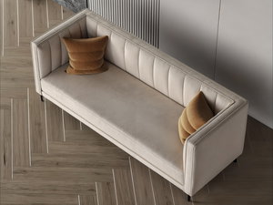 Modern Swedish wood sofa, 215x80x40 cm, velvet fabric - beige product image 2