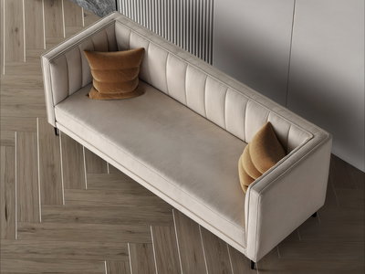 Modern Swedish wood sofa, 215x80x40 cm, velvet fabric - beige product image 2
