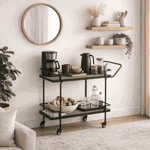 عربة تقديم الطعام خشب و معدن، 83×40×80 سم، 2 رف، عجلات دوارة 360 - رمادي product image
