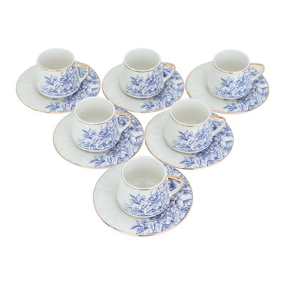 طقم فناجين قهوة تركي مع صحون فيكتوريا بورسلان السيف غاليري، 12 قطعة - ابيض ازرق product image 2