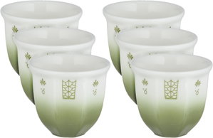 Al Saif Gallery Saudi Arabian Porcelain Coffee Cup Set, 6 Pieces, Traditional Pattern - Olive Green and White product image