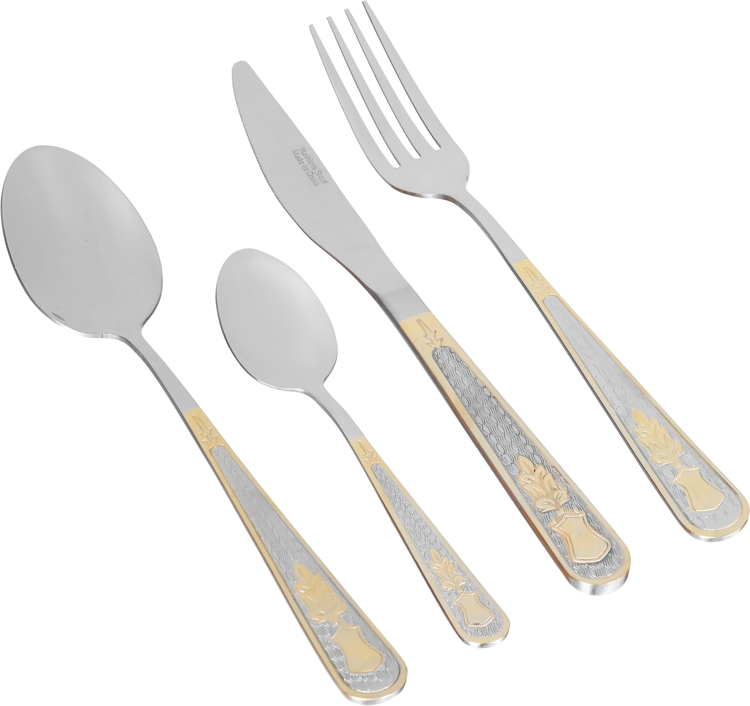Steel spoon set with Al Saif Gallery bag, 24 pieces, gold-silver pattern product image