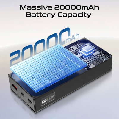 باور بانك بروميت، 20000 مللي أمبير، تقنية توصيل الطاقة USB-C بقدرة 35 واط،، شاشة LED، 3 منافذ، Bolt-20PD+ - اسود product image 4
