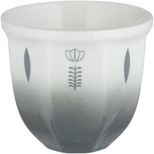 Saudi Arabian coffee cup, Al Saif Gallery porcelain, ribbed, artistic decorations - white-grey product image