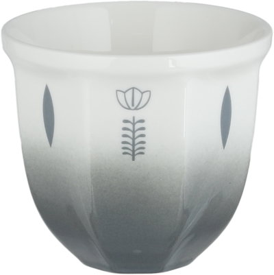 فنجان قهوة عربي سعودي بورسلان السيف غاليري، مضلع، زخارف فنية - أبيض رمادي product image 1