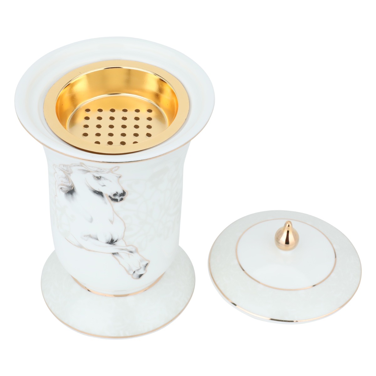 Porcelain horse incense burner with Saif Gallery cover, horse engraving - white product image 2