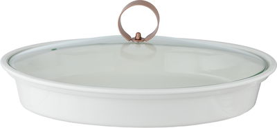 Al Saif Gallery Porcelain Food Warmer, 16 inches, 48x28x12 cm, Steel Base, Glass Lid, Oval - White Brown product image 6