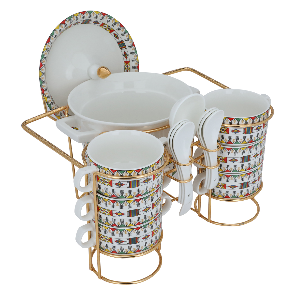 طقم شوربة بورسلان السيف غاليري، 15 قطعة، بنقش عسيري - أبيض product image 1