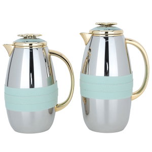 Al Saif Gallery Asmaa Steel thermos set, 1 liter, two pieces, silicone inner material, plastic outer shell - silver product image