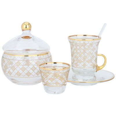 Al Saif Gallery Porcelain Coffee Cups and Teapots Set, 50 Pieces - Transparent Gold product image 1