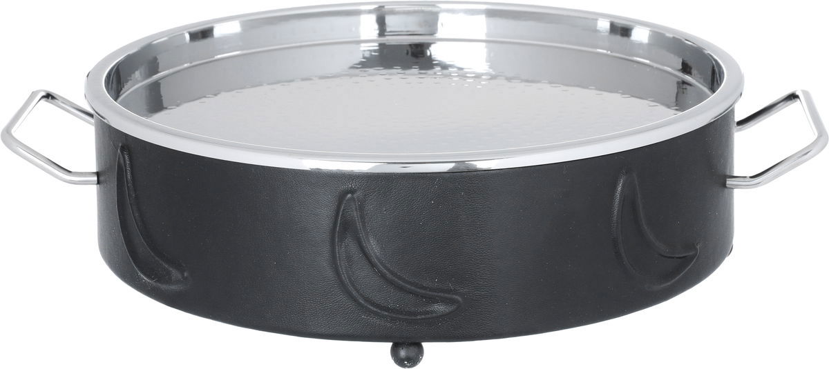 Al Saif Gallery Steel Food Warmer, 44 x 36 x 14 cm, Round, Double Bowl, Crescent Pattern, Medium - Black product image 1