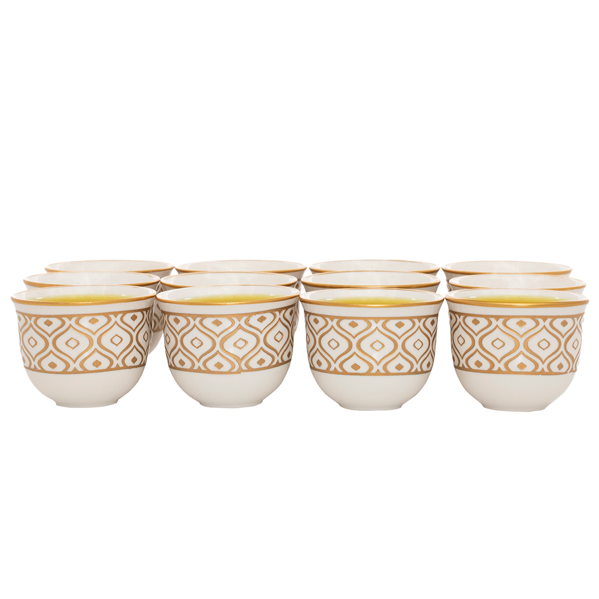 Al Saif Gallery porcelain Arabic coffee cups set, 12 pieces, golden pattern - white product image
